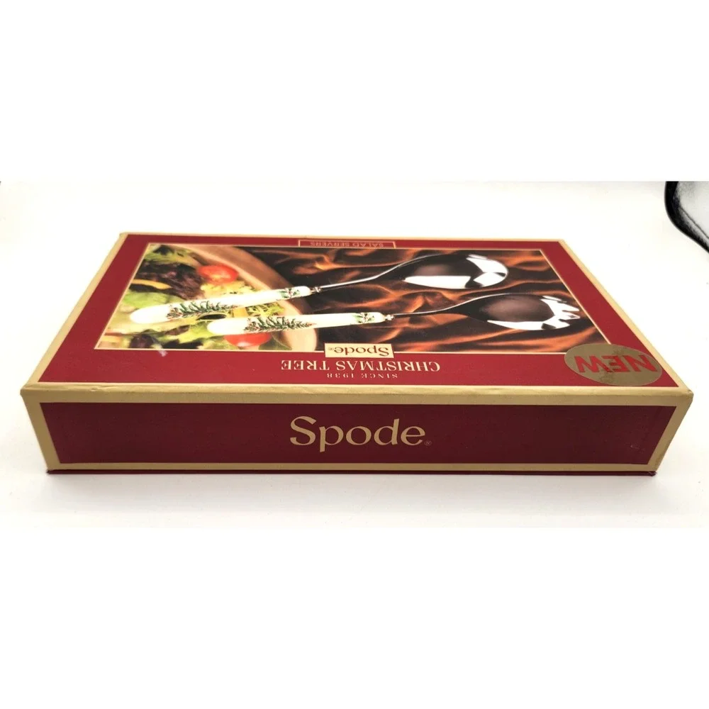 Spode Christmas Tree Salad Servers Set New in Original Box Hostess Gift